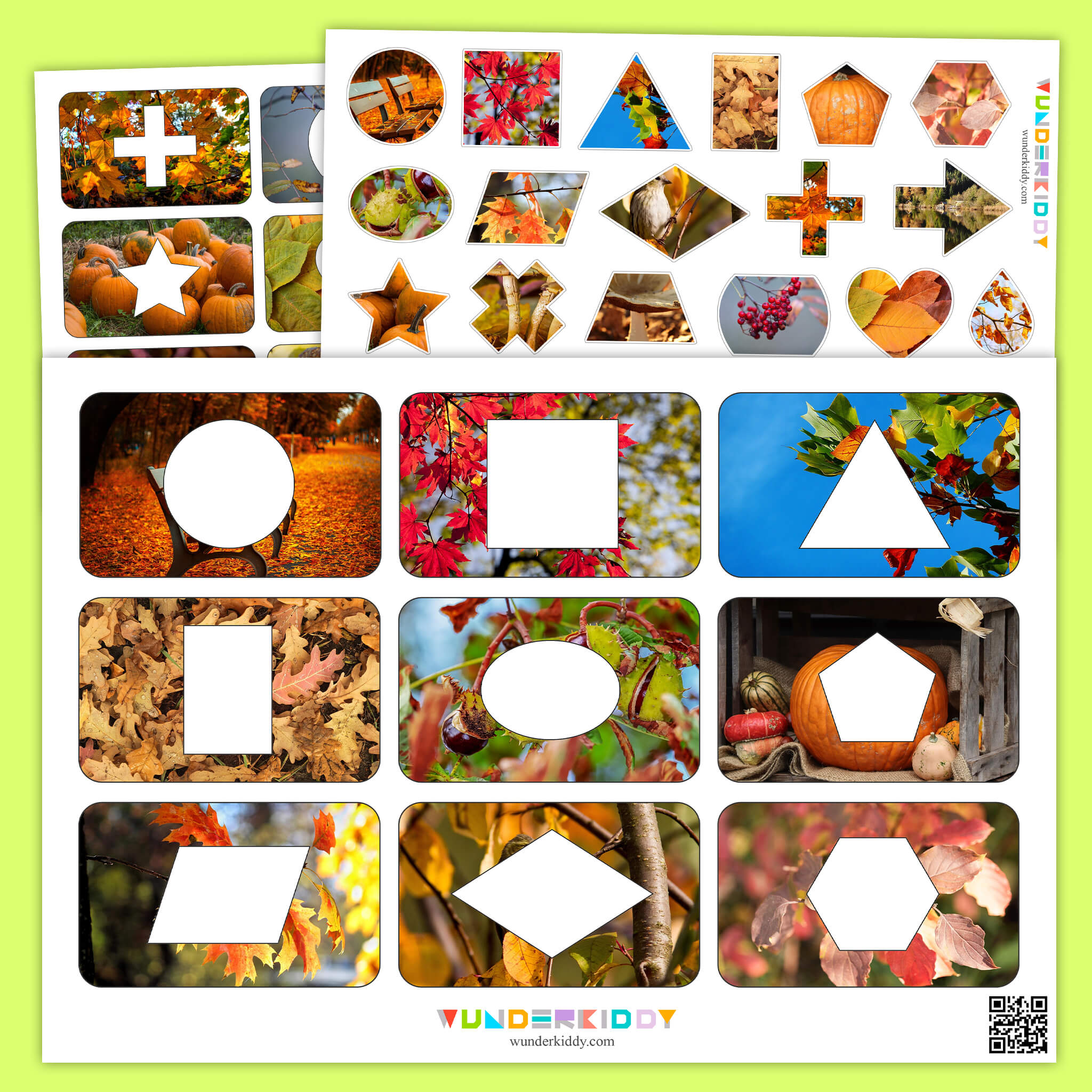 Autumn Theme Shape Matching Worksheets