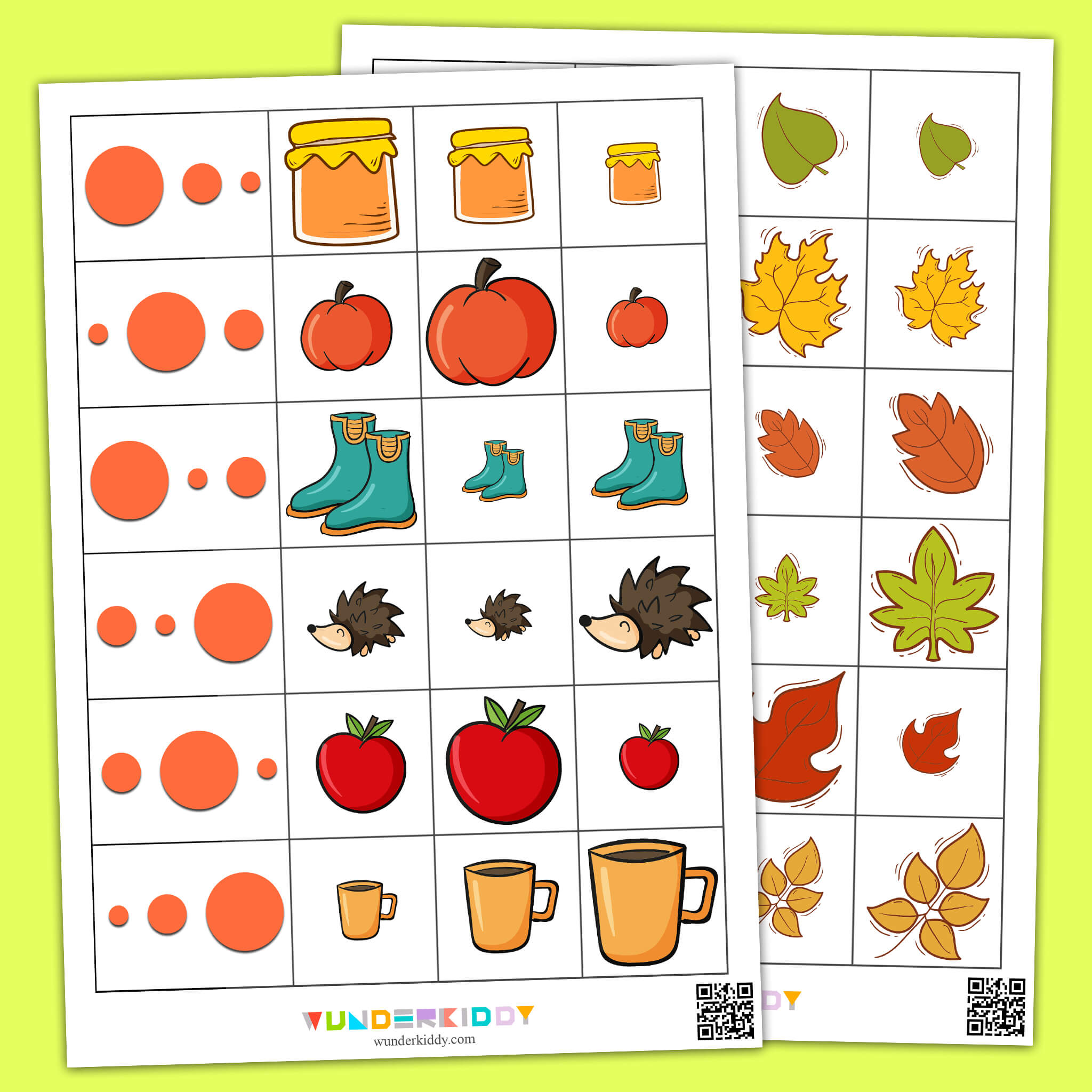 Autumn Size Sorting Worksheets